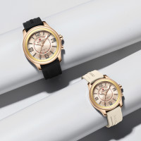 NAVIFORCE NF9256 Silicone Strap Unique Standard Design High Quality Quartz Watch For Couple - Black & Beige